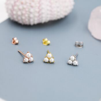Sterling Silver Pearl Trefoil Stud Earrings, 6 of 12