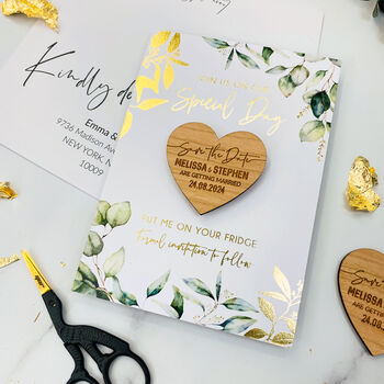 Save The Date Magnet With A Botanical Gold Foil Card, 4 of 12