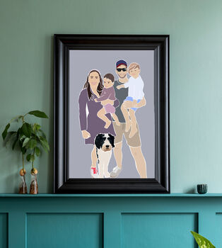 Custom Wedding Engagement Couple Family Portrait Print, 4 of 11