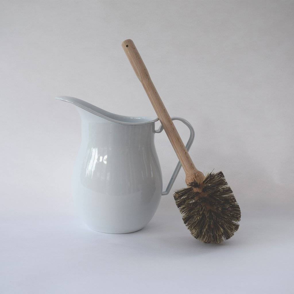 enamel pitcher and toilet brush by housekeeping