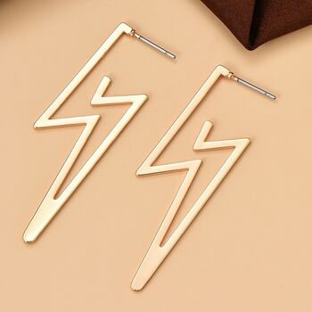 Minimalist Lightning Strike Golden Earrings, 5 of 5