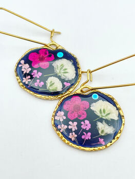 Elegant Black Earrings With Pink Flowers, 2 of 11