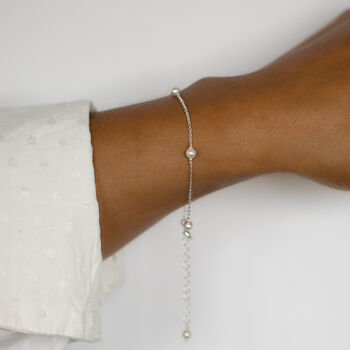 Silver Delicate Pearl Chain Bracelet, 2 of 10