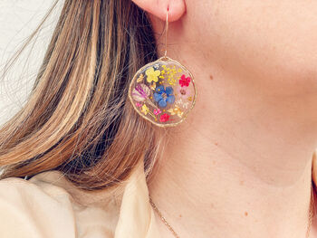 Medium Earrings With Real Flowers In Silver Or Gold, 4 of 12
