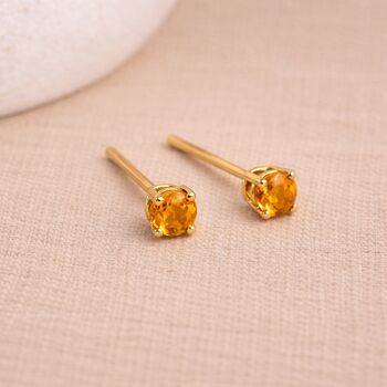 Solid 9ct Gold November Citrine Birthstone Stud Earrings – 4mm, 3 of 4
