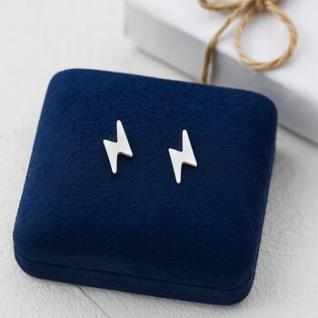 Tiny Sterling Silver Lightning Bolt Stud Earrings, 4 of 9