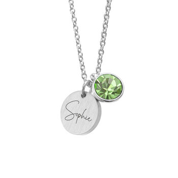 Personalised Silver Birthstone Crystal + Disc Necklace, 10 of 12