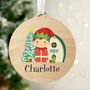 Personalised Elf Round Wooden Decoration, thumbnail 3 of 5