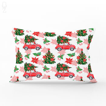 Nostalgic Red Car With Pine Tree Christmas Chenille Cushion, 10 of 12
