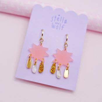 Blush Pink Swishy Star Drop Earrings, 5 of 5