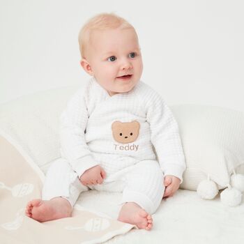 Personalised White Quilted Teddy Bear Boucle Romper, 4 of 4