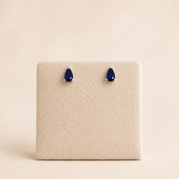 Sterling Silver Pear Cut Teardrop Sapphire Stud Earrings, 2 of 5