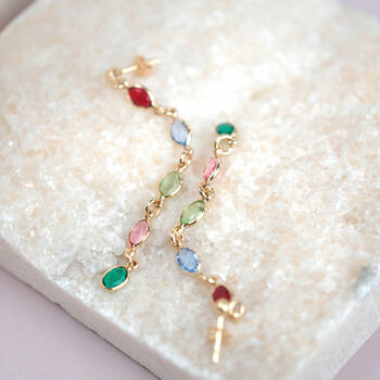 Dangle Multi Gemstone Crystal Drop Gold Plated Earrings, 5 of 5