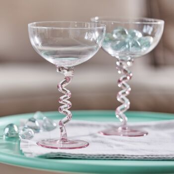 Set Of Two Pink Spiral Champagne / Cocktail Glasses, 4 of 5