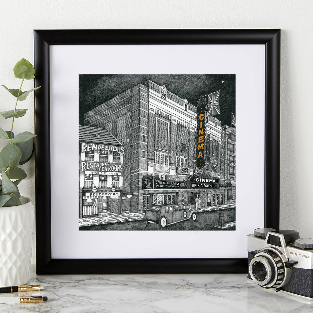 personalised art deco inspired cinema print by low moon over high town ...