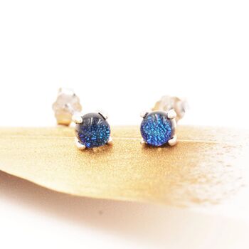 Gold Dichroic Glass Dark Blue Stud Earrings, 6 of 10
