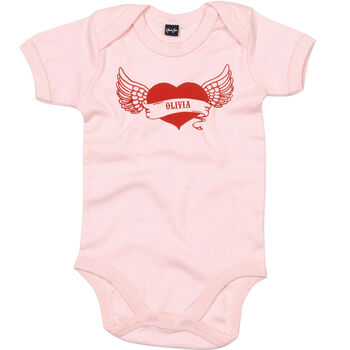 Personalised Winged Heart Rock Baby Grow, 3 of 4
