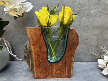 18cm Molten Glass Wedge Vase On Teak Root Flower Holder, 5 of 12