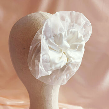 Maisie Ivory Heart Tulle Double Ruffle Silk Scrunchie, 8 of 10