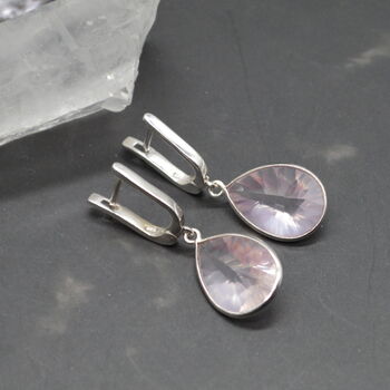 Rose Quartz Silver Teardrop Earrings, 4 of 5