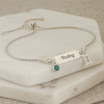 Sterling Silver Gemini And Engraved Name Bracelet, 7 of 7