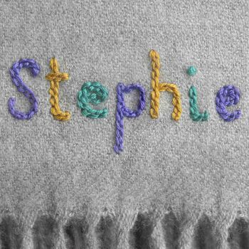 Personalised Embroidered Name Grey Big Cashmere Scarf, 5 of 10