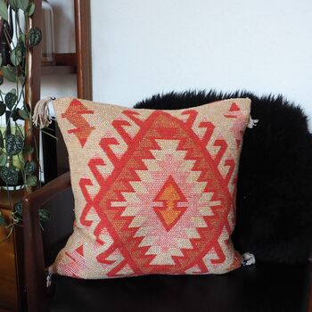 Turkish Kilim Orange Diamond Cushion, 12 of 12