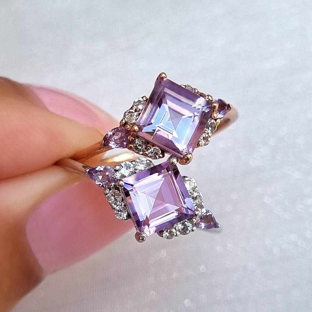 Square Amethyst Ring In Silver And Rose Gold Vermeil, 1 of 12