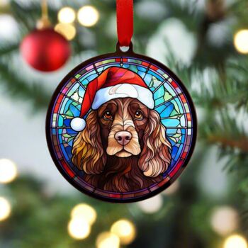 Cocker Spaniel Chocolate In Santa Hat Suncatcher Decoration, 4 of 6
