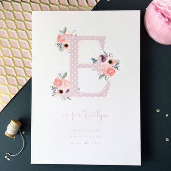 Personalised Floral Initial New Baby Print, 2 of 7