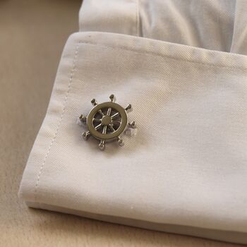 Ship Wheel Silver Cufflinks Gift For Sailors 316 L Stainless Steel, 6 of 6