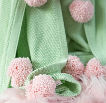 Mint Green And Pink Pompom Blanket, 3 of 3