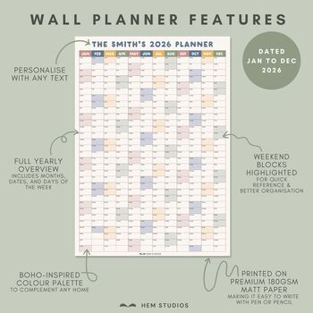 Personalised 2026 Year Wall Planner | Vertical Calendar, 4 of 6