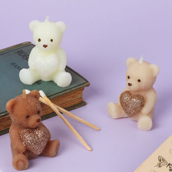 G Decor Soy Wax Teddy Bear With Shiny Heart Candles, 7 of 7