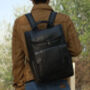 Top Zip Open Black Leather Backpack, thumbnail 3 of 7