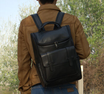 Top Zip Open Black Leather Backpack, 3 of 7