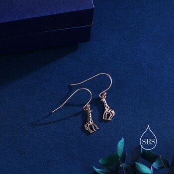 Giraffe Drop Hook Earrings In Sterling Silver, 4 of 11