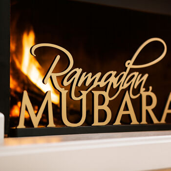 Elegant Ramadan Mubarak Table Sign Gold And Black With Base For Eid Celebrations, 4 of 5