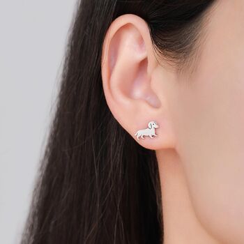 Sterling Silver Cute Sausage Dog Puppy Stud Earrings, 5 of 12