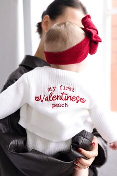 My First Valentines Embroidered Personalised New Baby Knitted Cardigan, 3 of 11