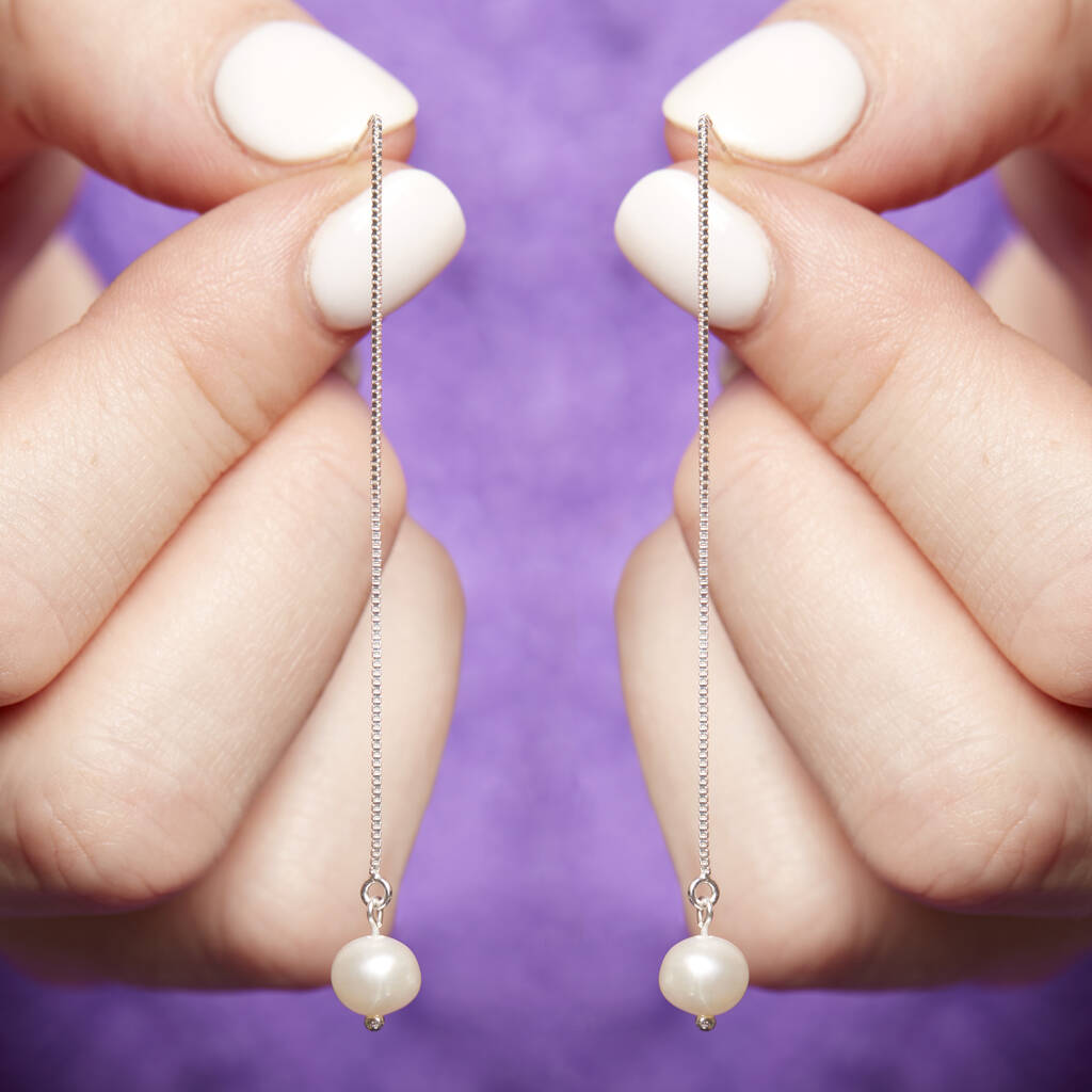 Long Silver Pearl Earrings, 1 of 5