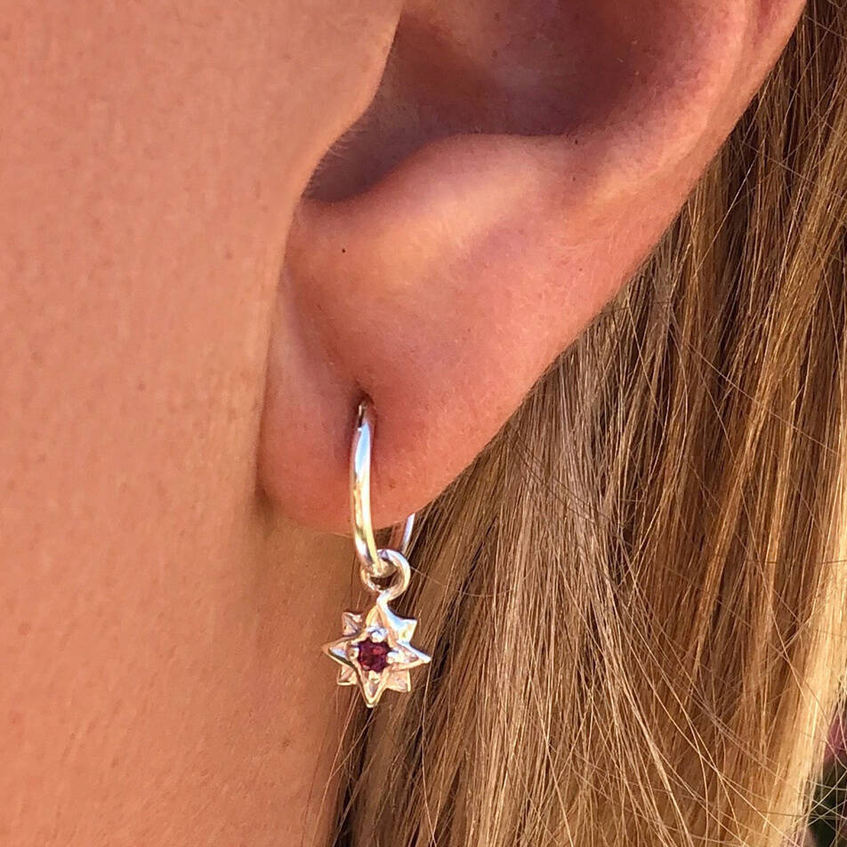 Guiding North Star Rhodolite Mini Hoops Silver, 1 of 6