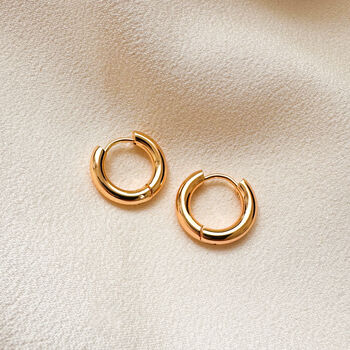 18k Gold Chunky Huggie Hoop Earrings, 2 of 3