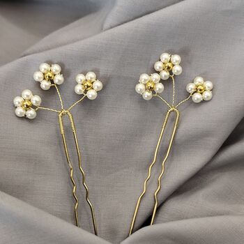 Handmade Daisy Pearl Hair Pins With Gold Wire – Bridal And Bridesmaid Hair Accessories, 12 of 12