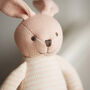 Crochet Bunny In Pink Stripes Soft Toy For Baby And Toddler, thumbnail 3 of 12