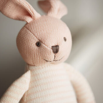 Crochet Bunny In Pink Stripes Soft Toy For Baby And Toddler, 3 of 12