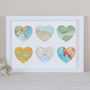 Personalised Six Map Hearts Wedding Anniversary Print, thumbnail 7 of 9