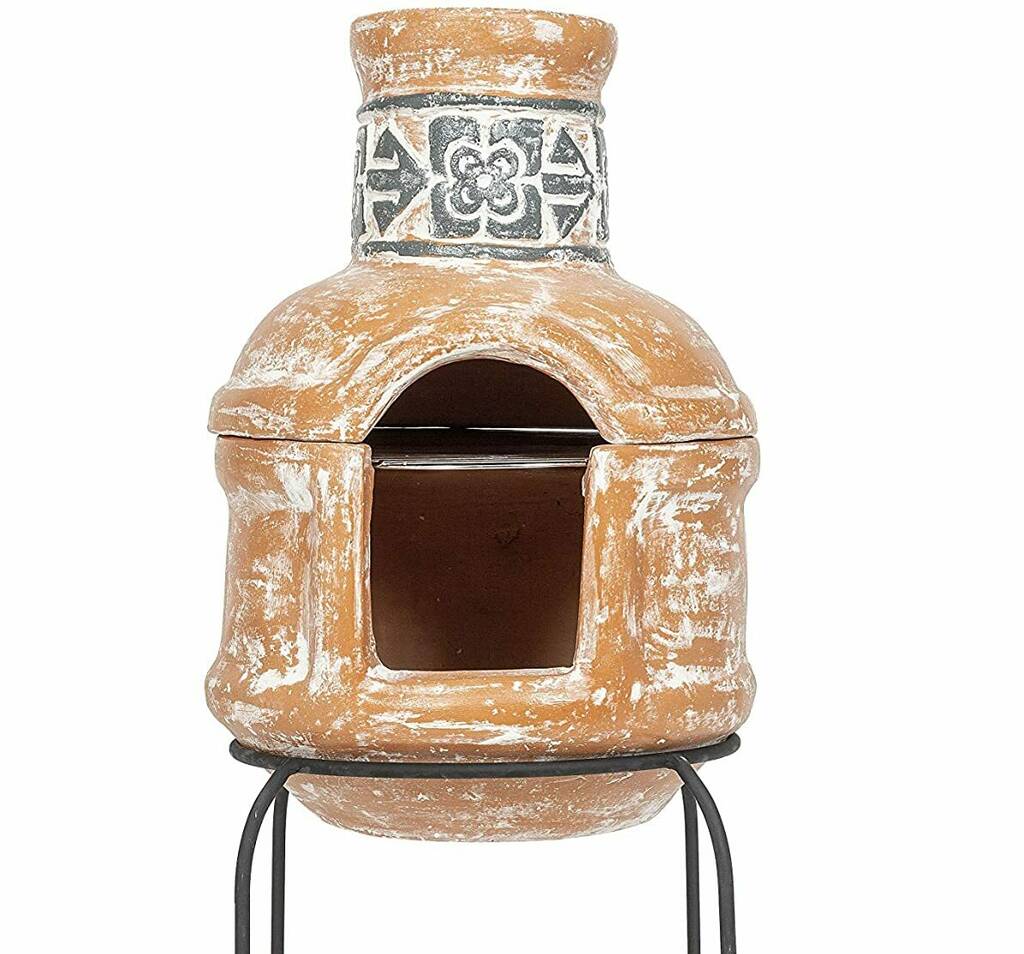 Two Piece Clay Terracotta Chiminea With Cooking Grill By Garden Leisure ...