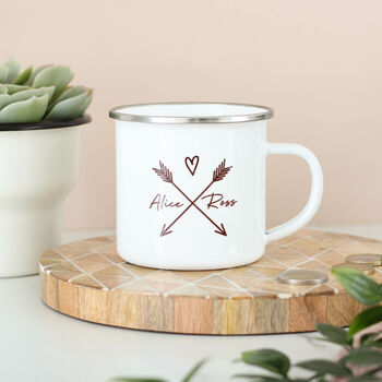 Personalised Couples Heart And Arrows Enamel Mug, 3 of 4