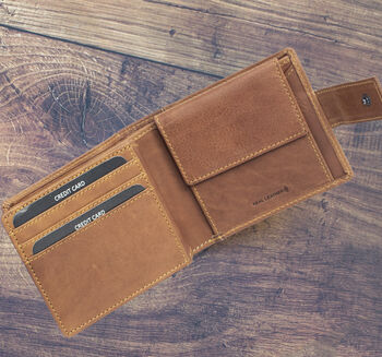 Personalised Men's Oiled Leather Wallet Rfid Cognac Brown, 2 of 8